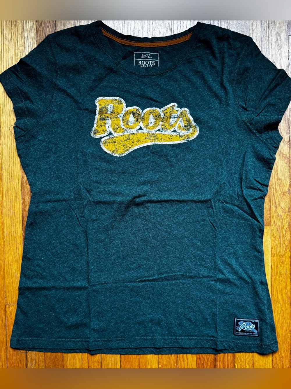 Roots Canada Green Tee with Yellow Logo